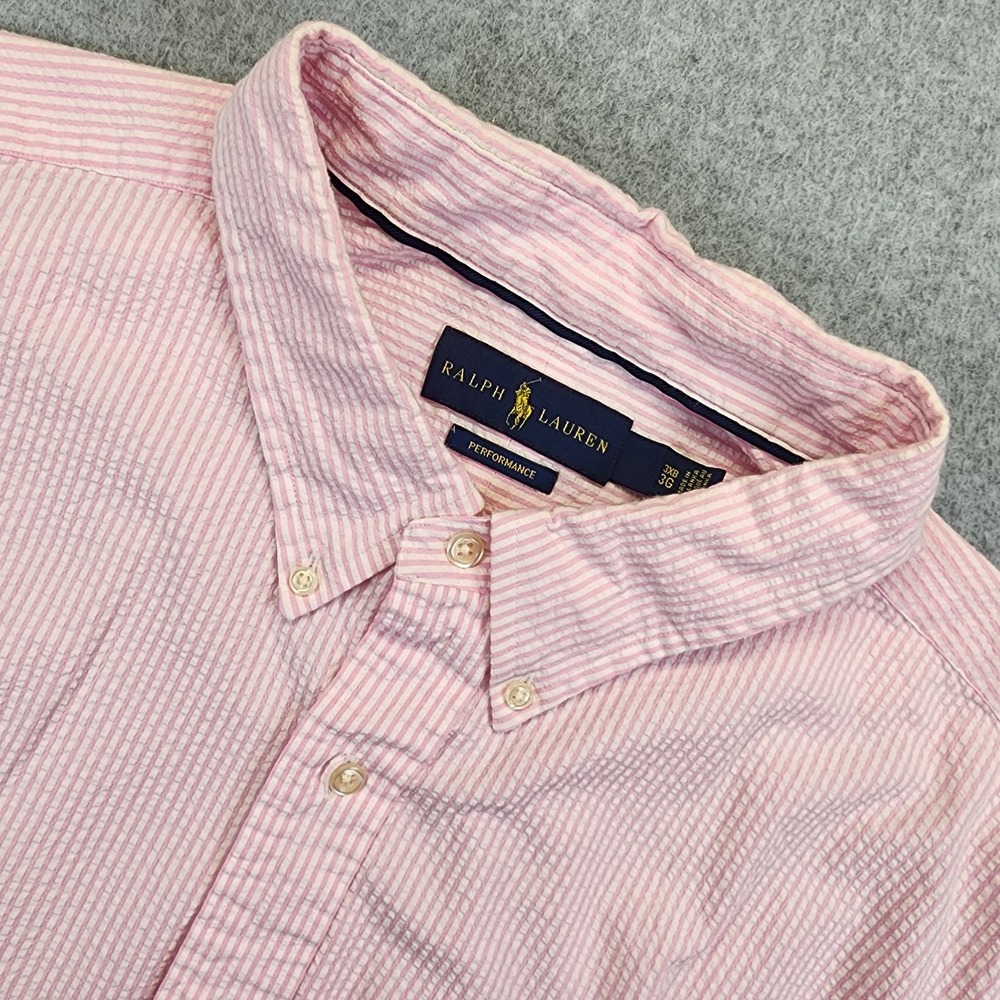 Ralph Lauren Mens 3XB Seersucker Performance Short Sleeve Striped Button Shirt
